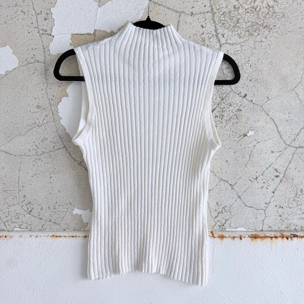 Vtg Ribbed‎ Tank Mock Neck Sleeveless Sweater Creams Womens S 90s Minimalist